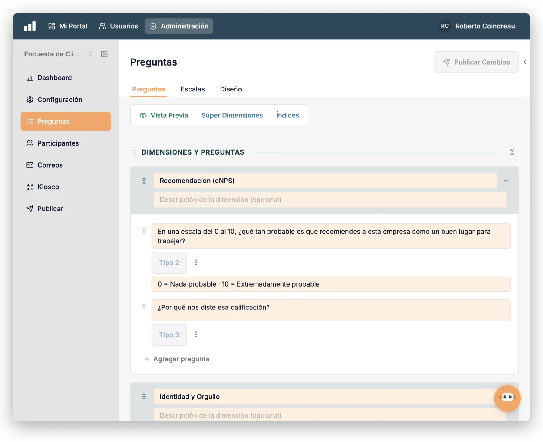 Survey builder with templates, editable questions, and preview and upload buttons