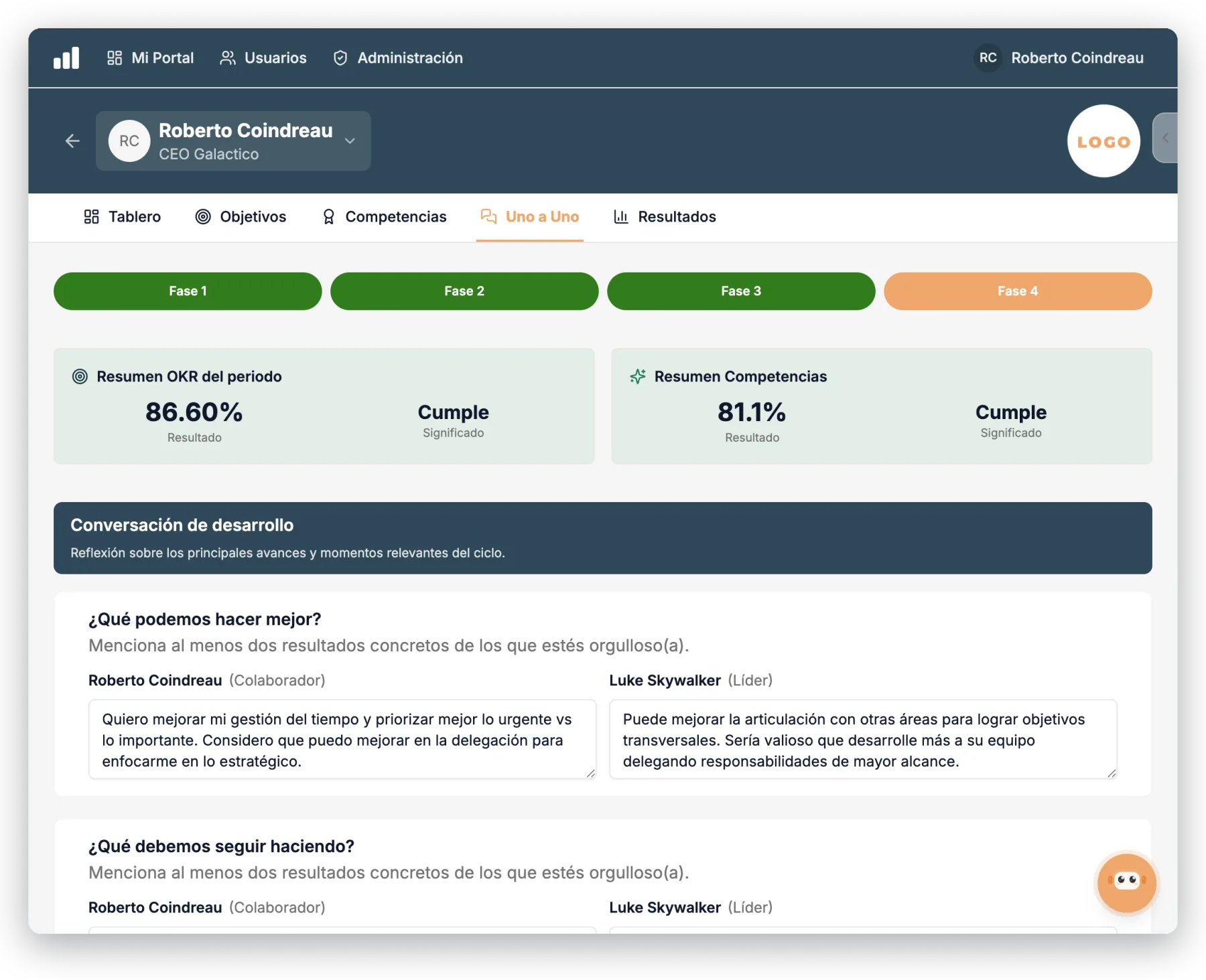 Log of one-on-one conversations between manager and employee with agreements and follow-up