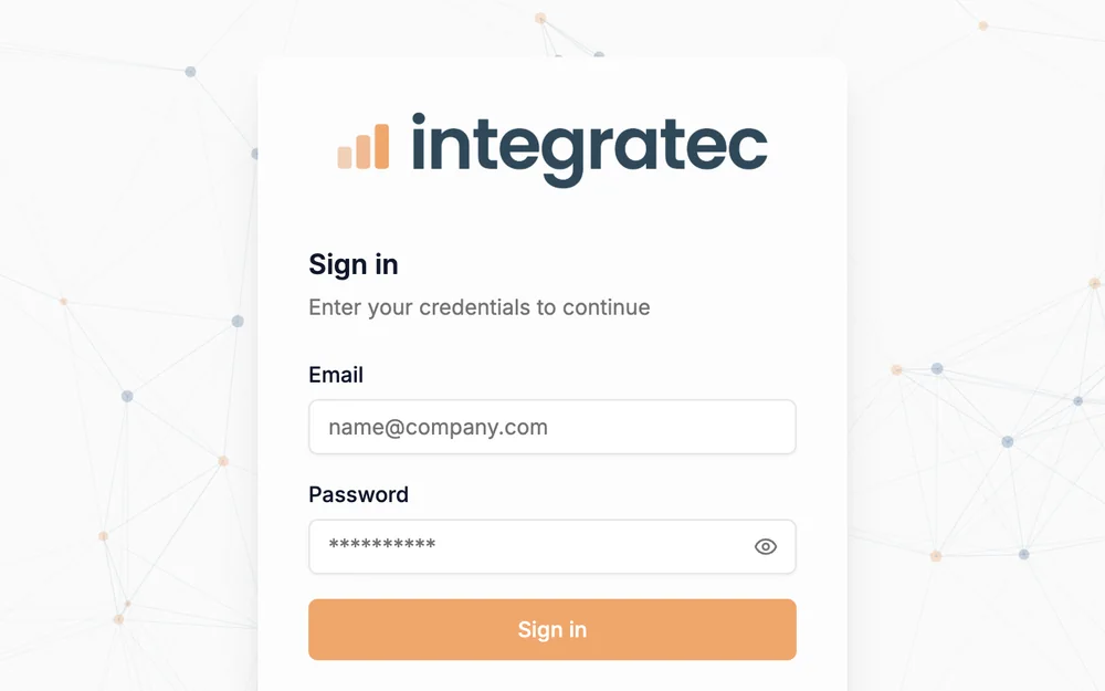 Integratec V2 sign-in screen