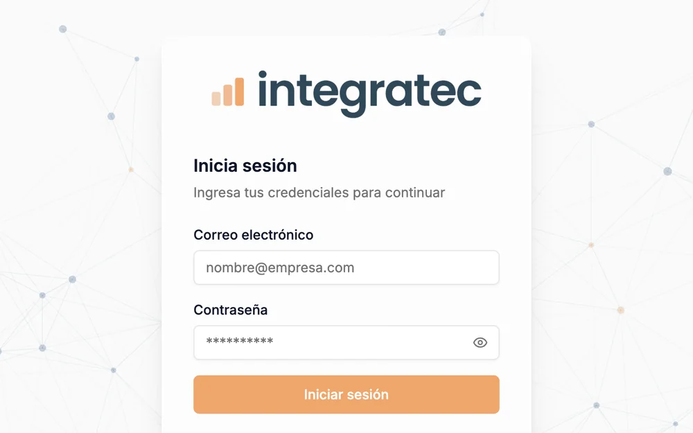 Pantalla de inicio de sesión de Integratec V2