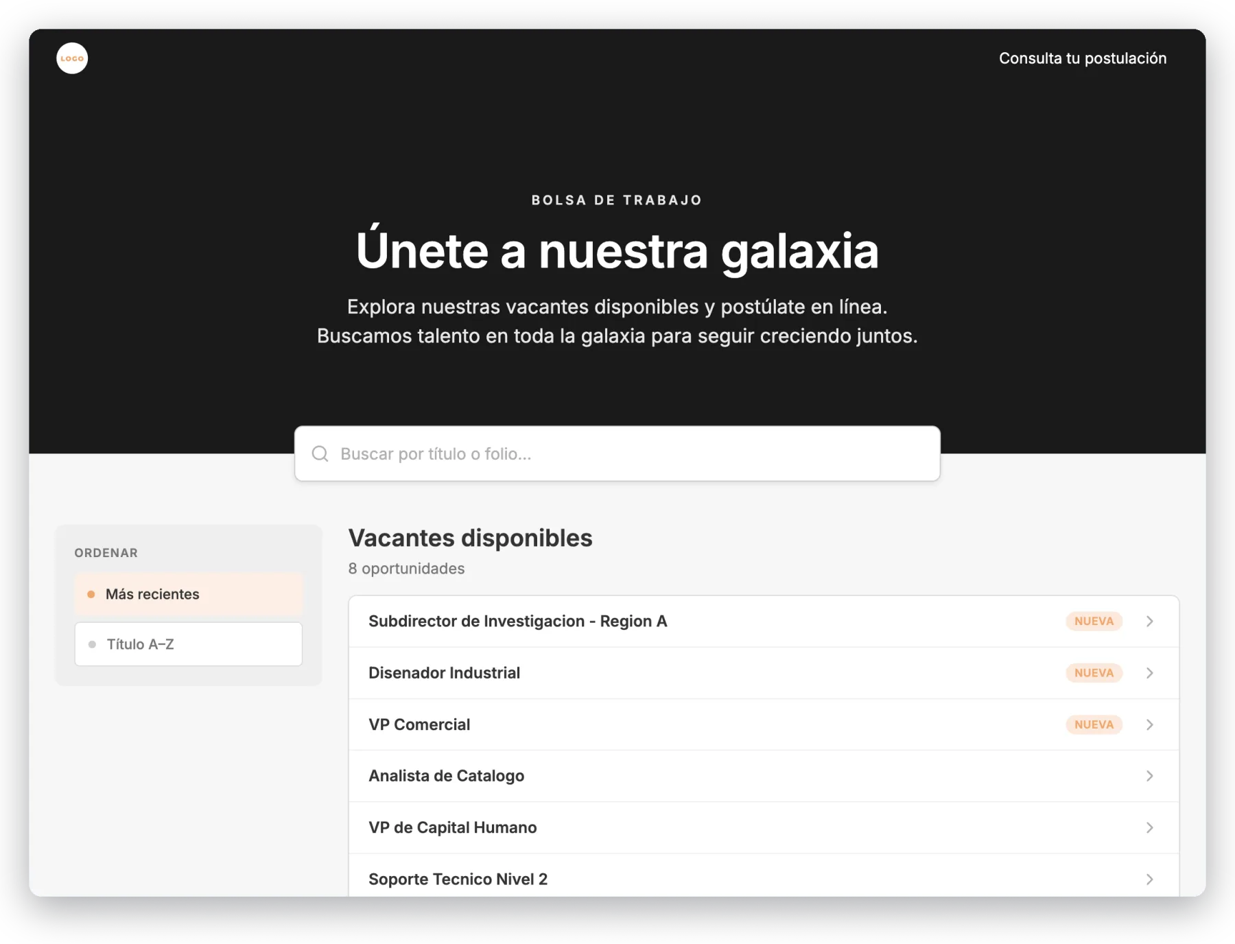 Portal de vacantes con aplicación en línea para posiciones locales y en el extranjero